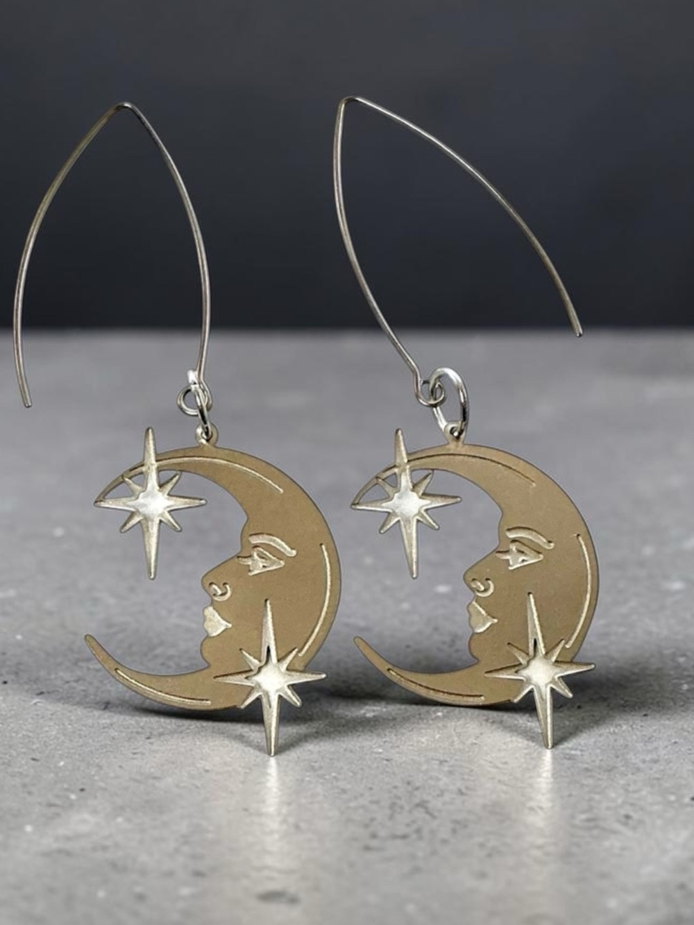 🆕 Moon and Stars Laser Etched Dangle Earrings